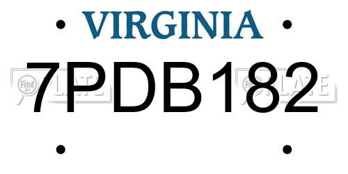 7PDB182 Virginia License Plate