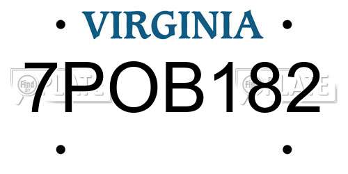 7POB182 Virginia License Plate