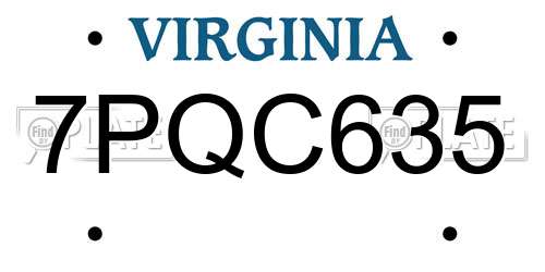 7PQC635 Virginia License Plate