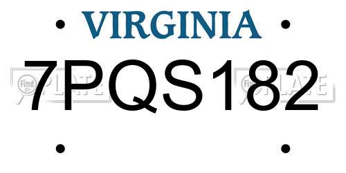 7PQS182 Virginia License Plate