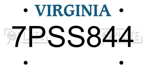 7PSS844 Virginia License Plate