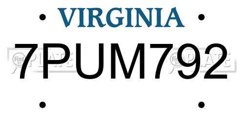 7PUM792 Virginia License Plate