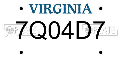 7Q04D7 Virginia License Plate