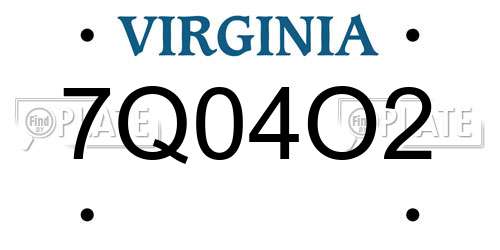 7Q04O2 Virginia License Plate