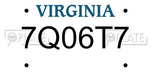 7Q06T7 Virginia License Plate