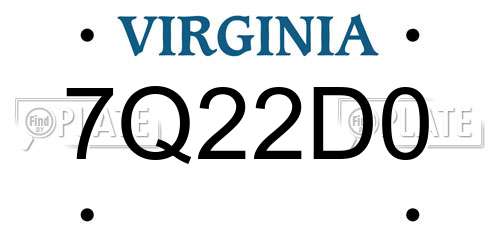 7Q22D0 Virginia License Plate