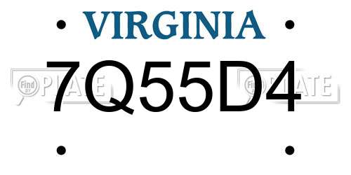7Q55D4 Virginia License Plate