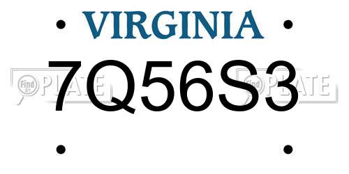 7Q56S3 Virginia License Plate
