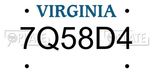 7Q58D4 Virginia License Plate