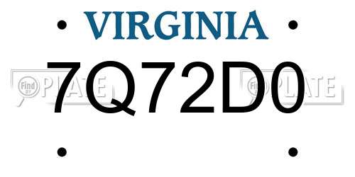 7Q72D0 Virginia License Plate