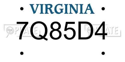 7Q85D4 Virginia License Plate