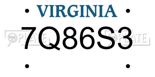 7Q86S3 Virginia License Plate