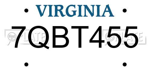 7QBT455 Virginia License Plate