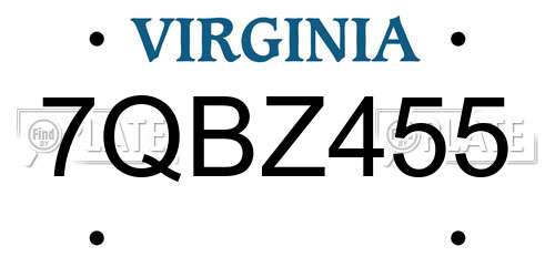 7QBZ455 Virginia License Plate