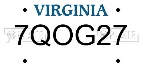 7QOG27 Virginia License Plate