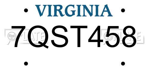 7QST458 Virginia License Plate