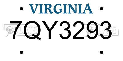 7QY3293 Virginia License Plate