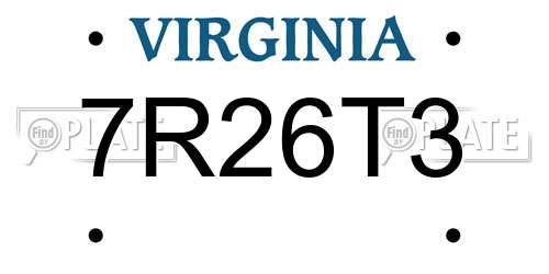 7R26T3 Virginia License Plate