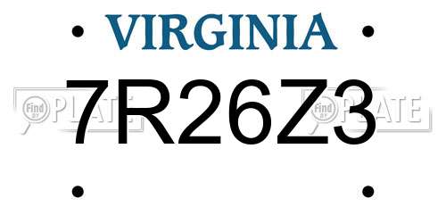 7R26Z3 Virginia License Plate