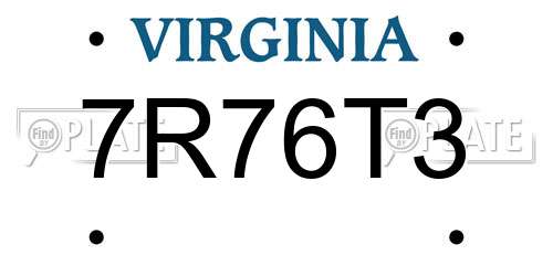7R76T3 Virginia License Plate