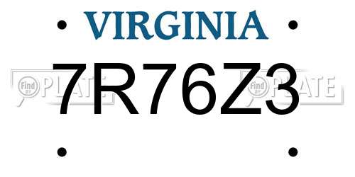 7R76Z3 Virginia License Plate