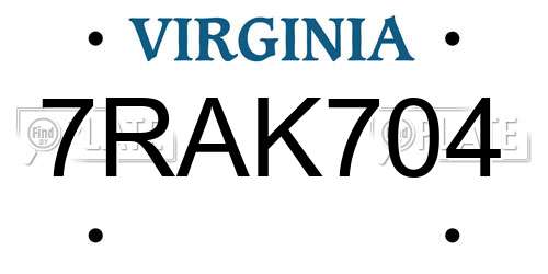 7RAK704 Virginia License Plate