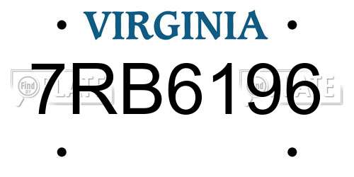 7RB6196 Virginia License Plate