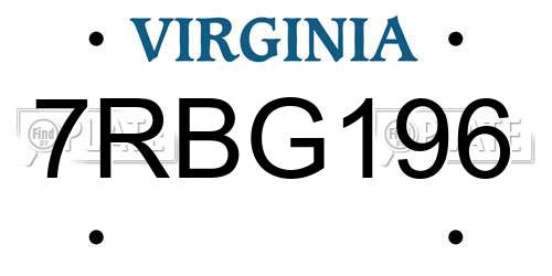 7RBG196 Virginia License Plate