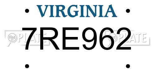 7RE962 Virginia License Plate