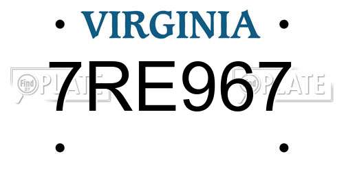 7RE967 Virginia License Plate