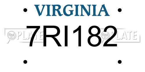 7RI182 Virginia License Plate