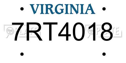 7RT4018 Virginia License Plate