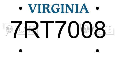 7RT7008 Virginia License Plate