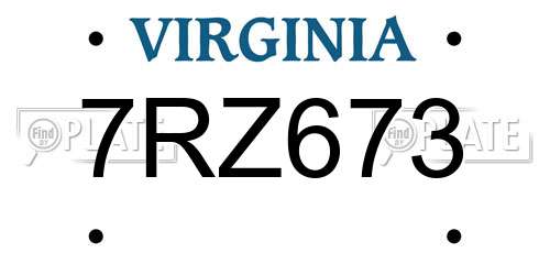 7RZ673 Virginia License Plate