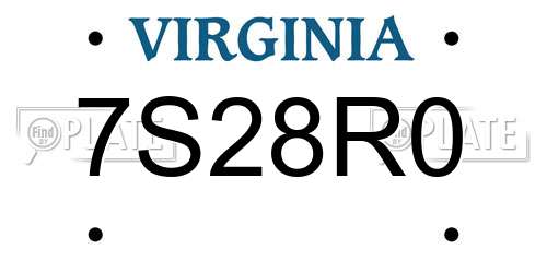 7S28R0 Virginia License Plate