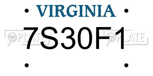 7S30F1 Virginia License Plate