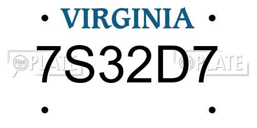 7S32D7 Virginia License Plate
