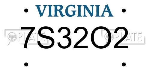 7S32O2 Virginia License Plate