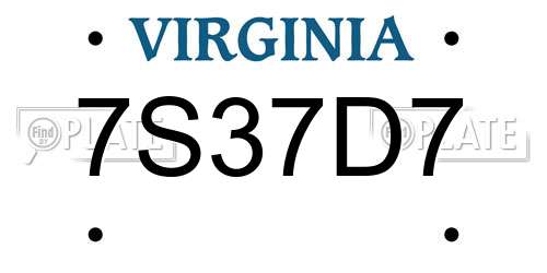 7S37D7 Virginia License Plate