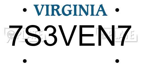 7S3VEN7 Virginia License Plate
