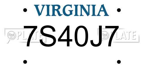 7S40J7 Virginia License Plate