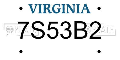 7S53B2 Virginia License Plate