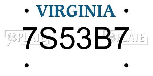 7S53B7 Virginia License Plate
