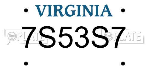 7S53S7 Virginia License Plate