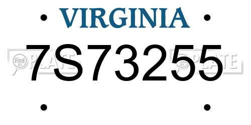 7S73255 Virginia License Plate