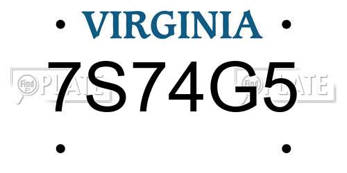 7S74G5 Virginia License Plate