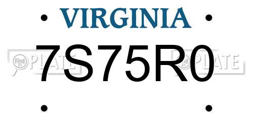 7S75R0 Virginia License Plate