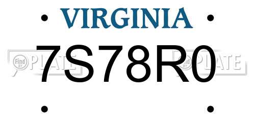 7S78R0 Virginia License Plate