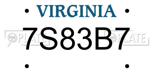 7S83B7 Virginia License Plate