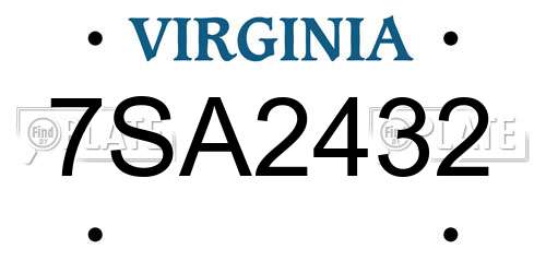 7SA2432 Virginia License Plate
